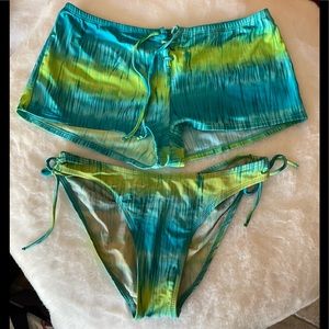 Bundled Sideout  Tie Dye Look Multi Color Bikini Bottom and Boy Shorts